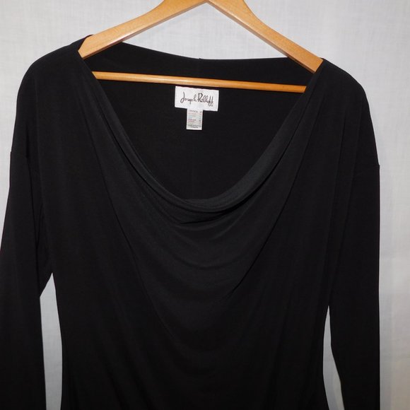 Joseph Ribkoff Classic Womens 12 Black jersey Cowl neck Faux Wrap Dress - Picture 3 of 10